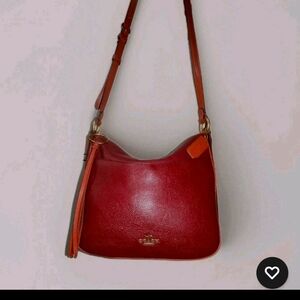 Coach #79588 Chaise Metallic Colorblock Deep Red Leather Hobo Crossbody Bag